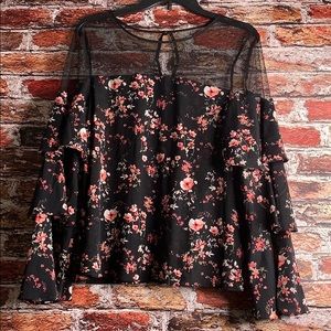Floral Print Mesh Top  White House Black Market